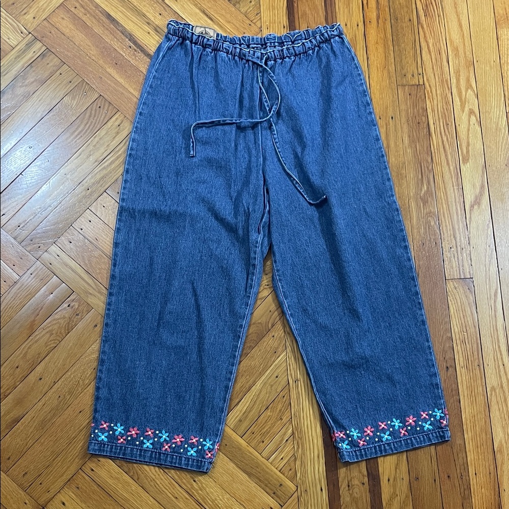 AMI Drawstring Embroidered Denim Pants Size Small